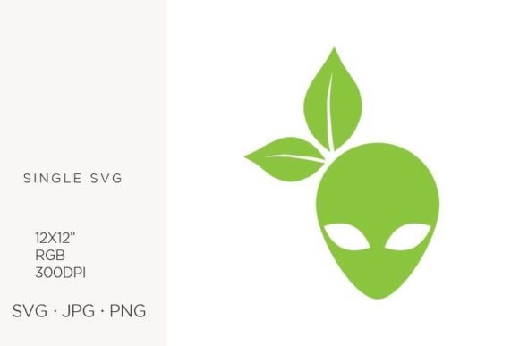 Alien Head and Green Leaves, Vector