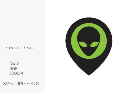 Alien Head Inside Location Pin Icon: Graphics & Illustrations