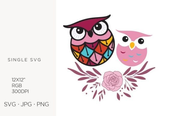 Cute Little Owl Family on a Floral Branc: Graphics for Local Branding