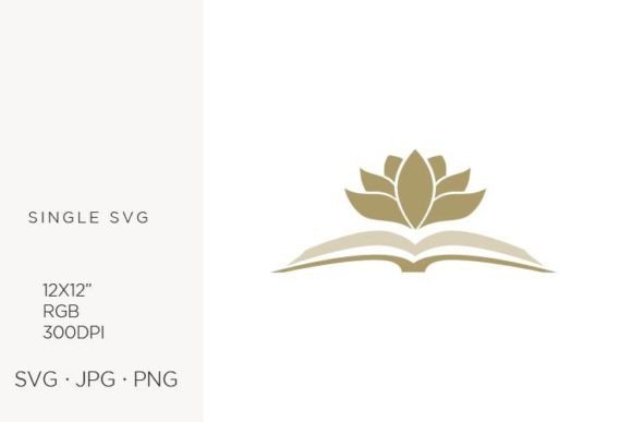 Gold Open Book and Lotus Flower Graphics