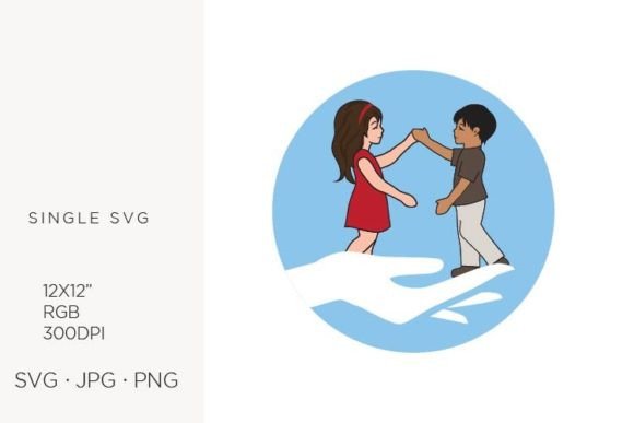 Hand Holding Little Boy and Girl Graphics