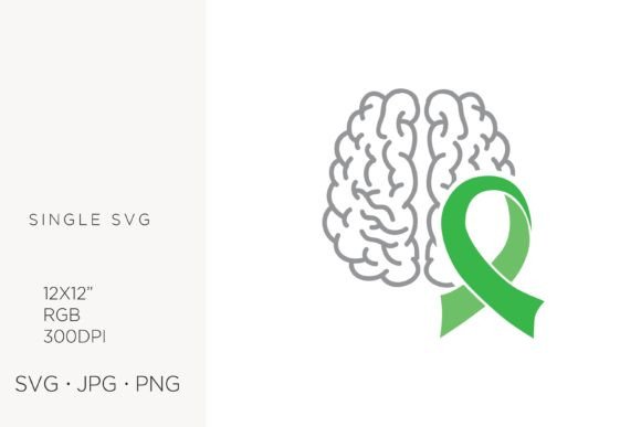 Human Brain with Green Ribbon Graphics