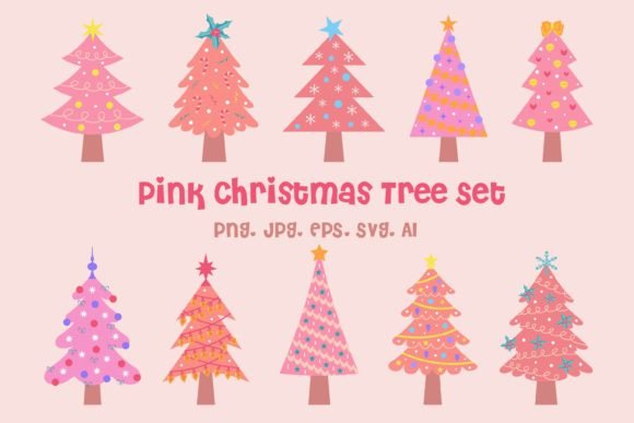 Pink Christmas Tree Set Graphics