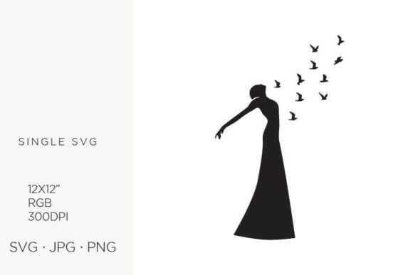 Woman with Birds, Vector Illustration